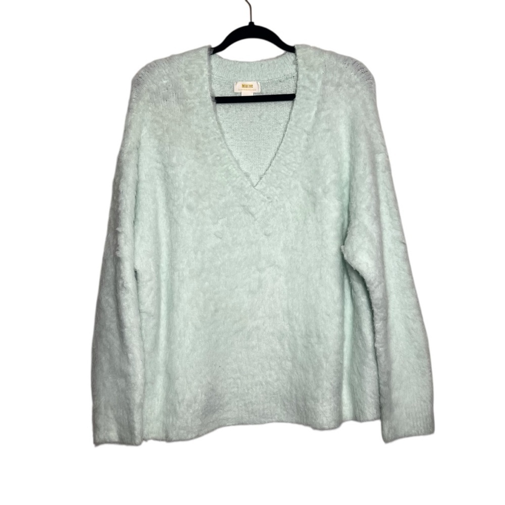 Anthropologie Maeve Sweater Womens Size Large Mint Green Plush V-Neck Fuzzy Cozy